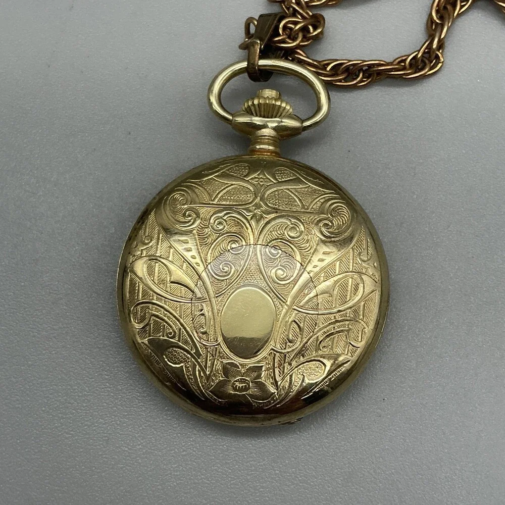 Vintage North Star Watch Pendant Women 36mm Gold Full Hunter Manual Wind Chain